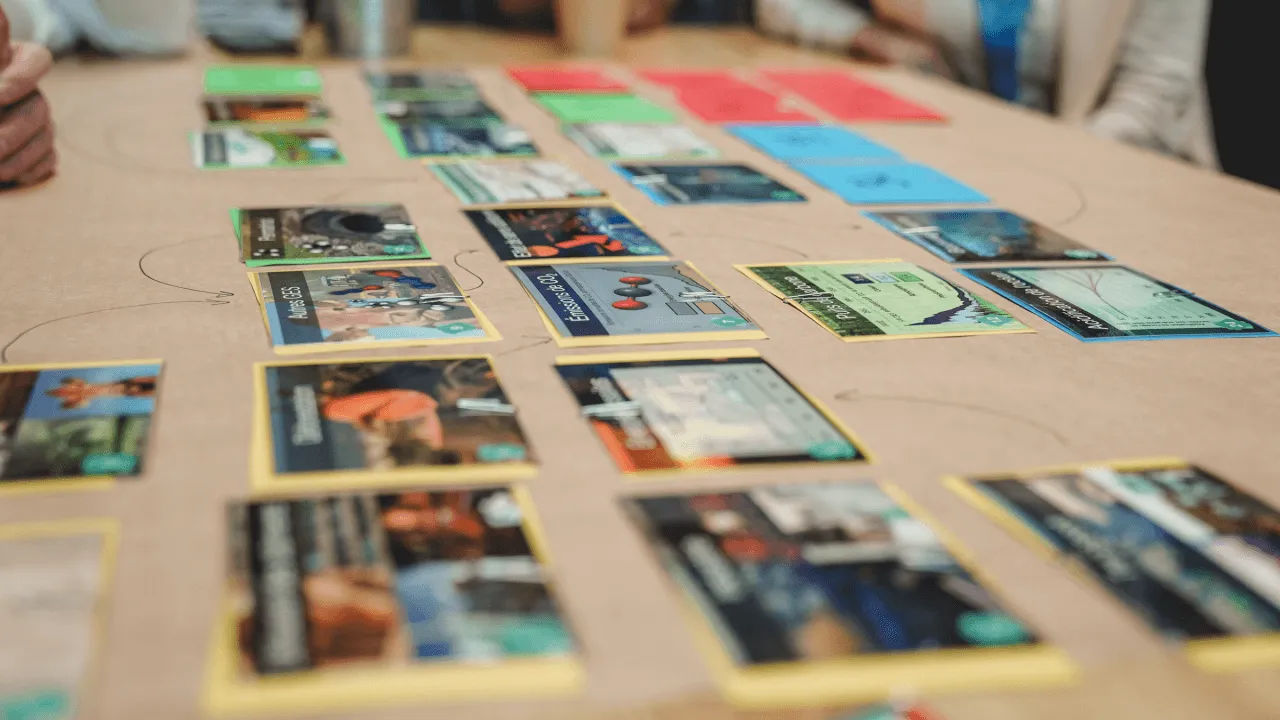 Climate Fresk workshop cards on table